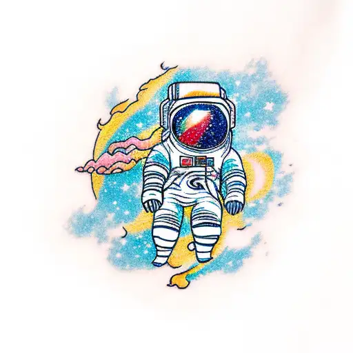 Astronaut Floating In Space In Front Of A Galaxy