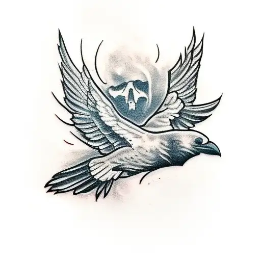 Flying Raven Holding Two Carving Knives In It's Claws