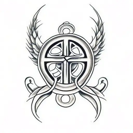 A Catholic Cross Wrapped In Vines With Wings