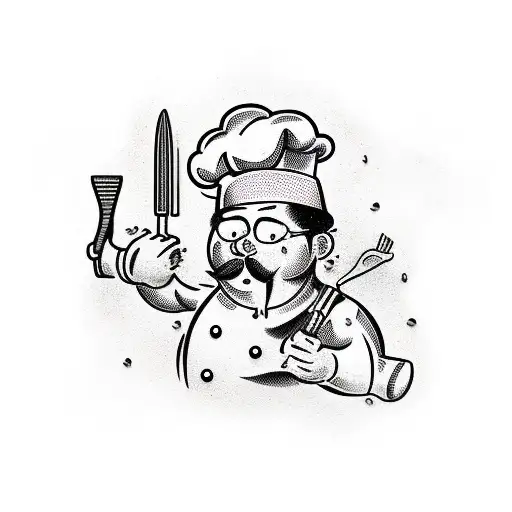 A Chef Cooking Up A Storm With A Tattoo Gun In Their Other Hand