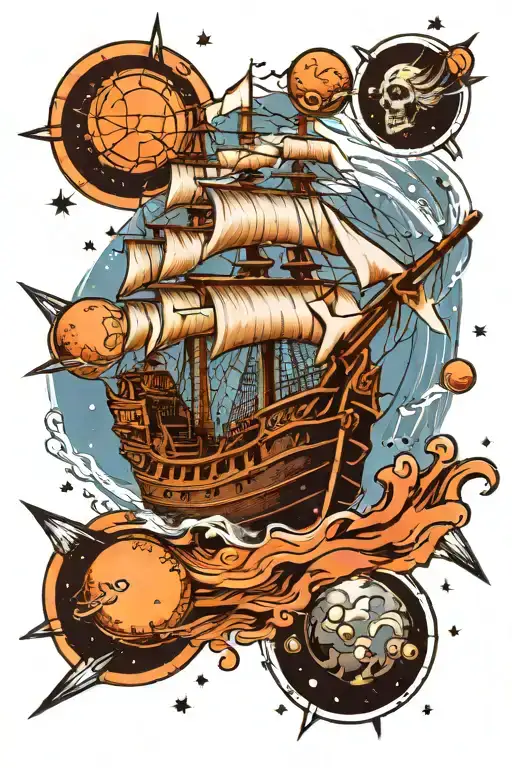Pirate Ship Sailing Through Space Surrounded By Planets