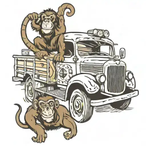 An Old School Truck With A Monkey Holding A Grenade On The Hood