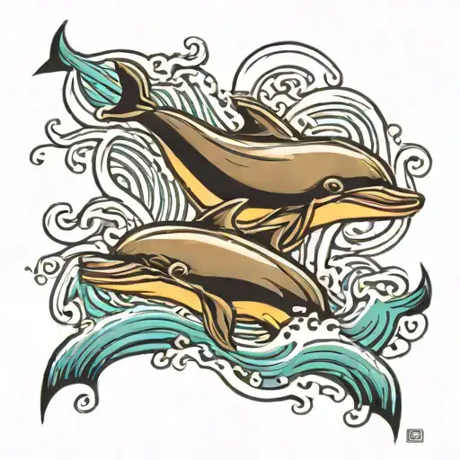 2 Dolophins Juping From The Water Waves