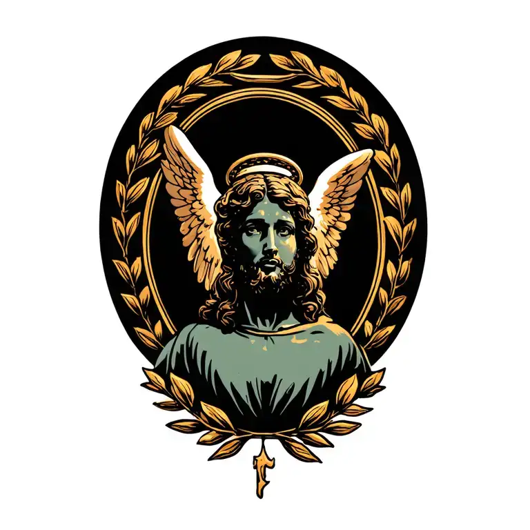 Angelkopf With Halo In Laurel Wreath That Is Open Above