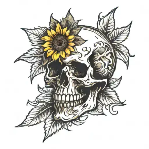 Skull With Sunflower Blooming