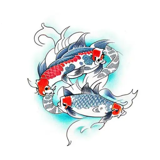 Two Koi Fish Moving Beside Eachother Seen From Top