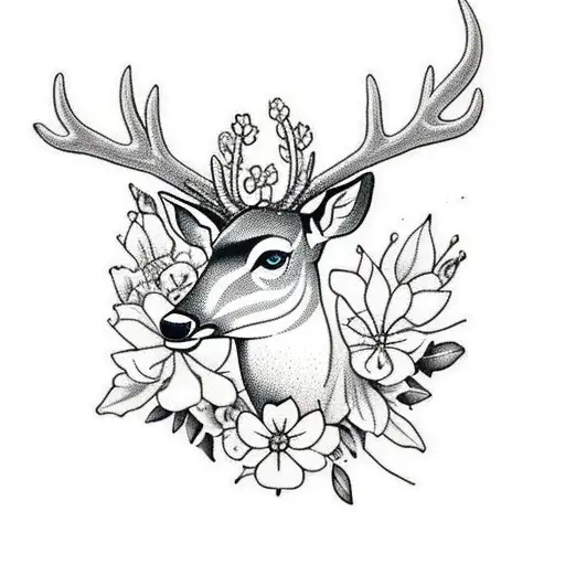 Male Deer With Flowers