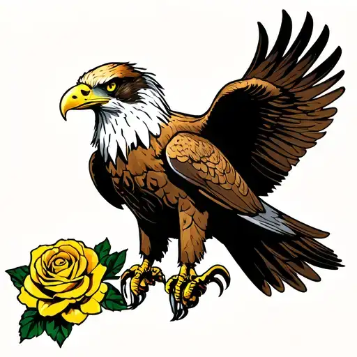Eagle Holding Yellow Rose In Claw