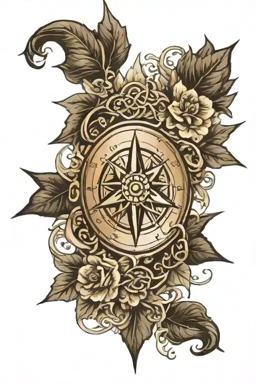 Compass Rose With Intricate Celtic Knots Flower