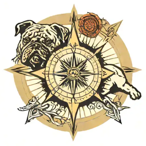A Traditional Nautical Compass With A Bulldog Face In The Center