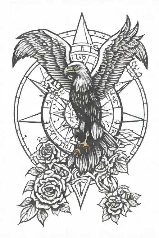 Women And Eagle And Rose Compass