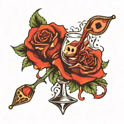 Melted Dice Rose And Wine Glass