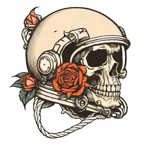 Astronaut Skull And Roses