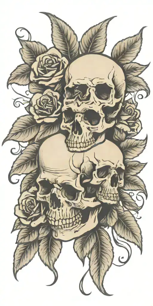 Skulls With Roses Blooming