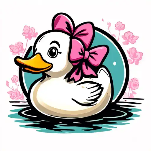 Rubber Duck Cartoon With Pink Bow