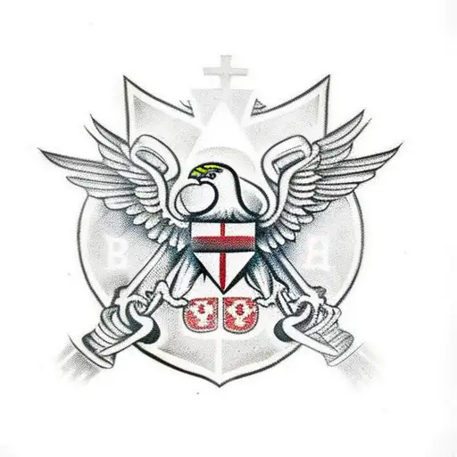 Italian Flag And American Flag With A Cross And A Polish Falcon