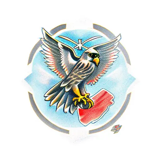 A Polish Falcon Around A Cross With An Italian And American Flag In The Backround