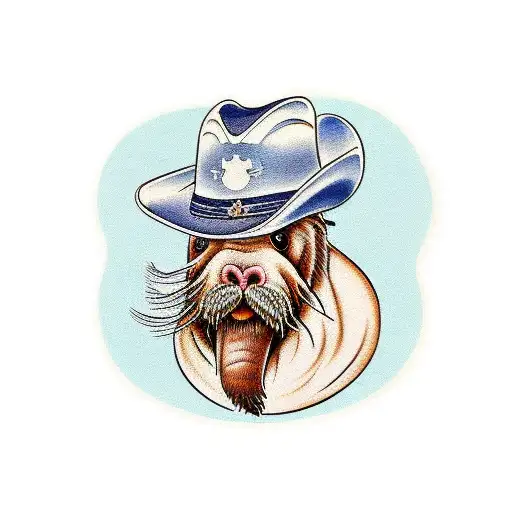 Walrus And Tusks With Cowboy Hat
