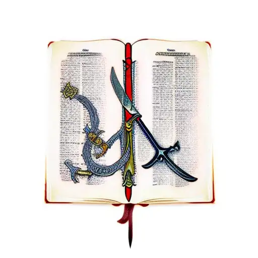 American Traditional Bible Book With A Sword Being Used As A Bookmark