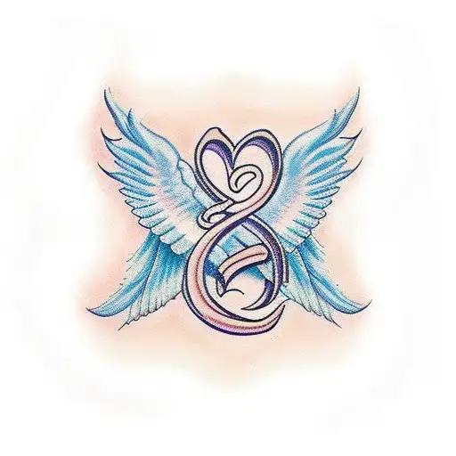 A Beautiful Angel Wing With The Initials Of Loved Ones Incorporated In The Feathers