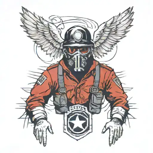 Soldier In Mask With Wings In Style Of Realism And Graphics Below Date 2002