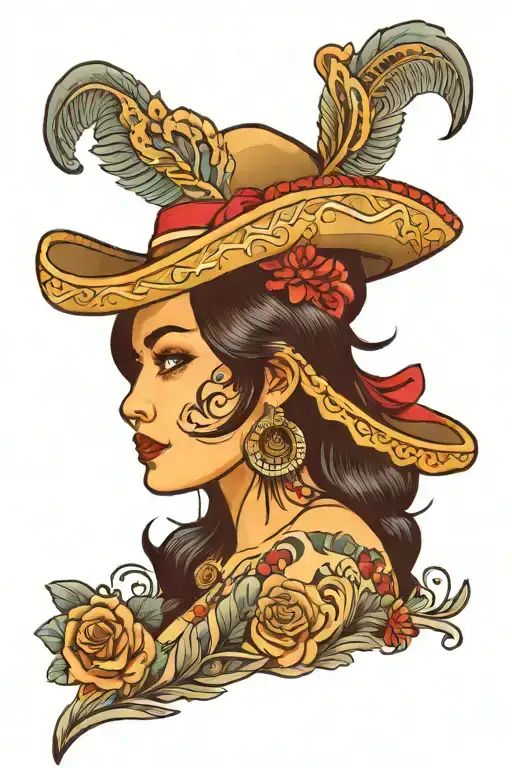 Mexican Girl With Tattoos And A Hat Sitting