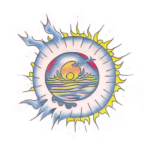 Sun With Landscape In The Middle