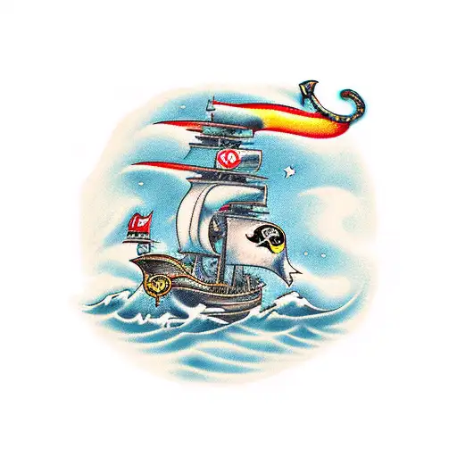 A Fierce Pirate Cat Sailing On A Music Note Sea