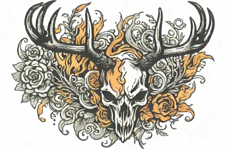 Pair Of Antlers On Fire