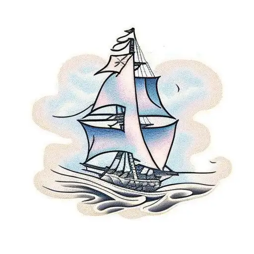 A Traditional Tattoo Design Of A Sailing Ship With A Mermaid Figurehead