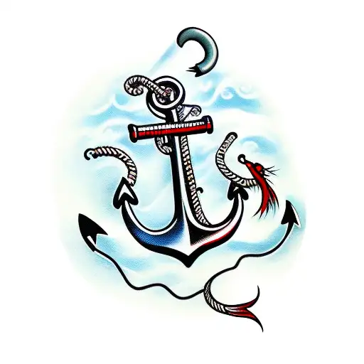 A Traditional Anchor With Fishing Hooks And A Banner That Says 'Father And Son'
