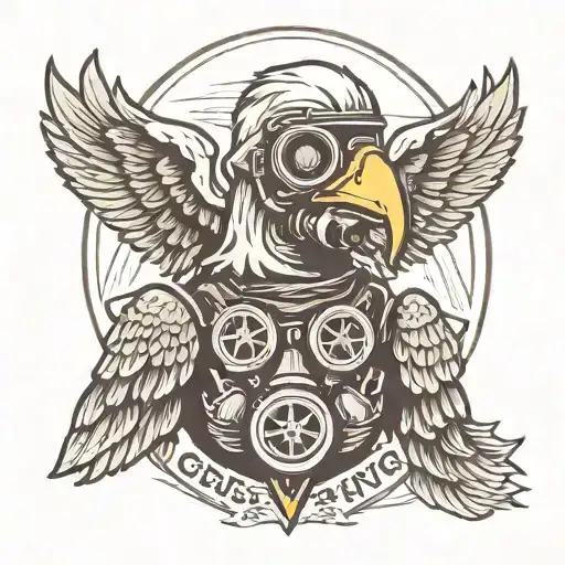 Spread Wings Eagle With Gas Mask On Eagles Head Surrounded