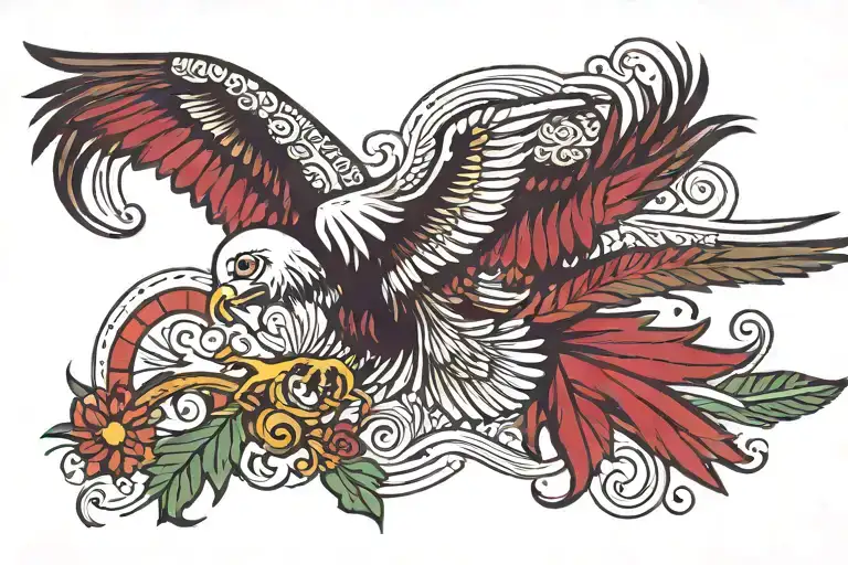The Word Morado Shaded In With The Colors Of The Mexican Flag With A Eagle Feather On The Bottom