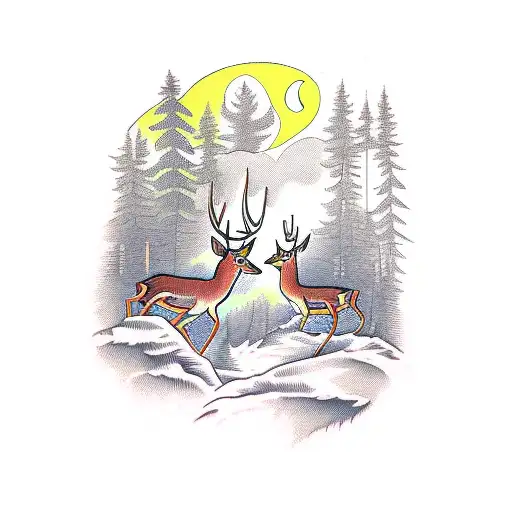 Forest With Deer And Birds