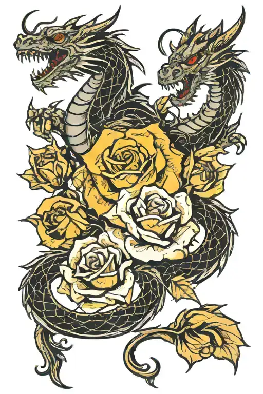 Dragons Around Yellow Rose