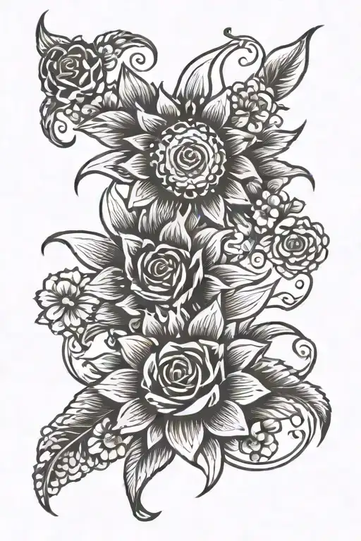 Flowers In A Line Sun Symbol