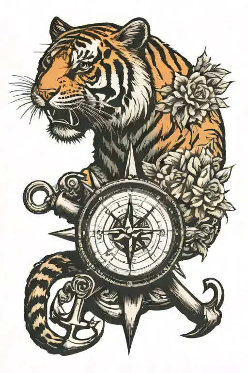 Compass And Anchor With Tiger