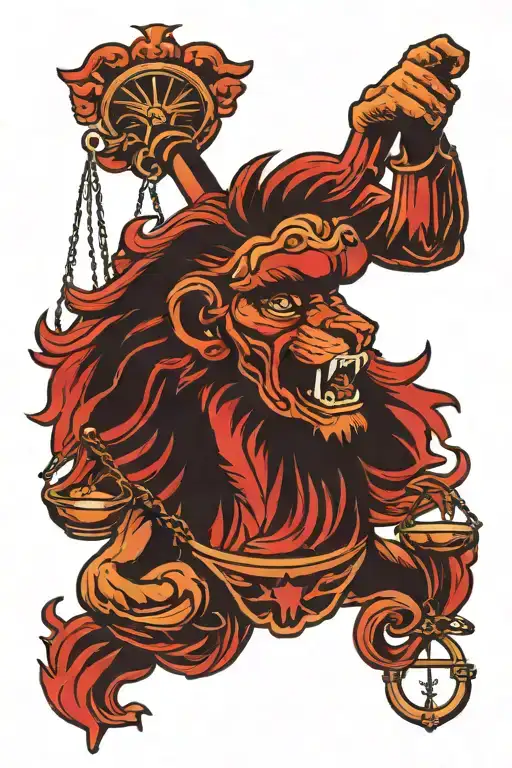 Red Lion Head Biting Scales Of Justice