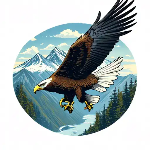 An Eagle Soaring Over The Mountains Of British Columbia