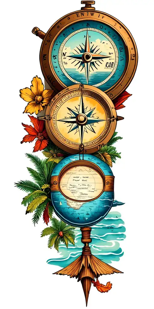 Compass Surrounded By Various Travel Destinations