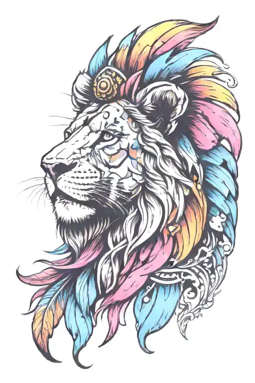 Trippy Mushroom Colorful Hyper Realistic Lion Head
