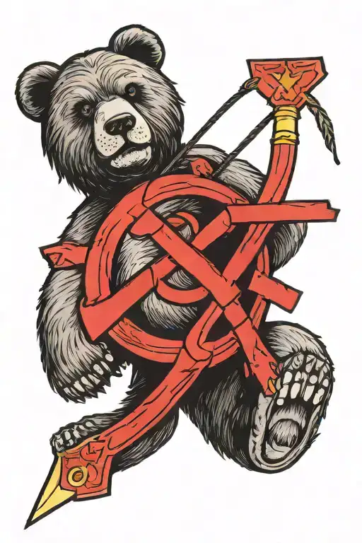 Communist Tattoo Hammer And Sickle Bear All This In Black And White Retro Style