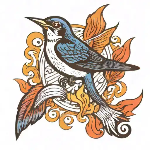 Swallow With Flames And Music Notes