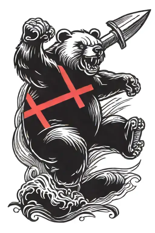 Retro Tattoo Hammer And Sickle Angry Bear Full Length Black And White Tattoo On Arm