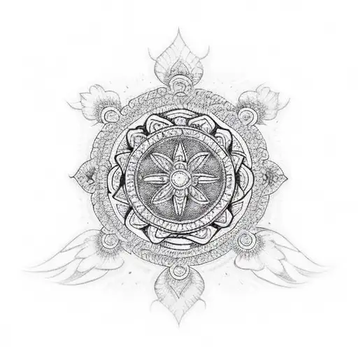 An Intricate Mandala Design With A Central Cross And The Face Of Mary As The Background
