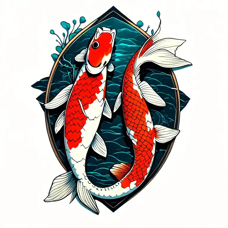 Koi Fish With Geometric Surround