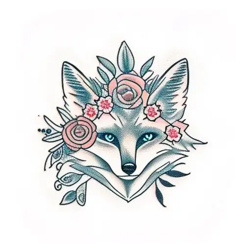 Fox Full Body With Flowers