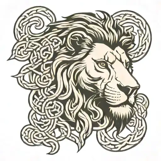 Lion Head With Celtic Knot Design Incorporating Leo Horoscope