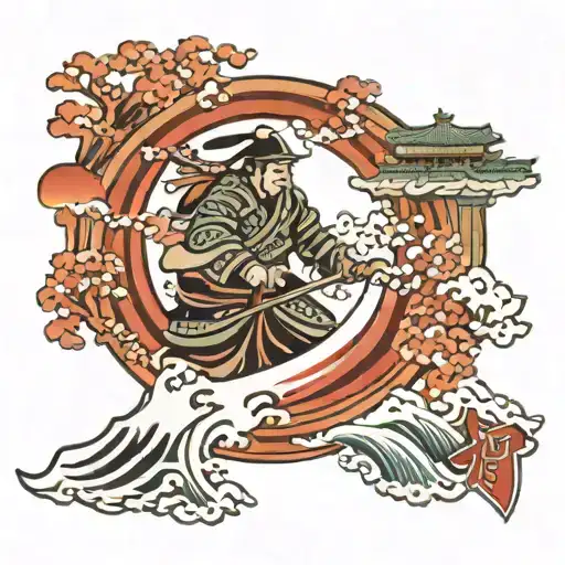 Chinese Wave With Samurai And Spartak