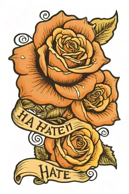 Rose And Inscription Hate On A Brush